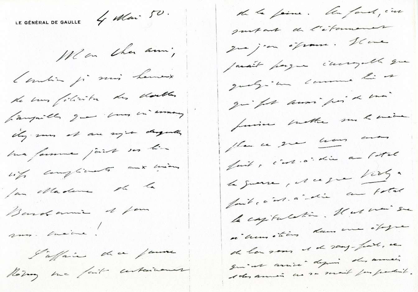 Lettre De Gaulle 4 mai 1950